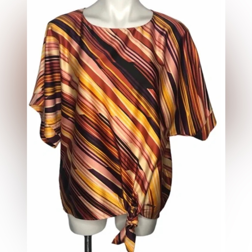 Marc New York women’s stripes of plum, gold, mauve, rust top Size XL NWOT